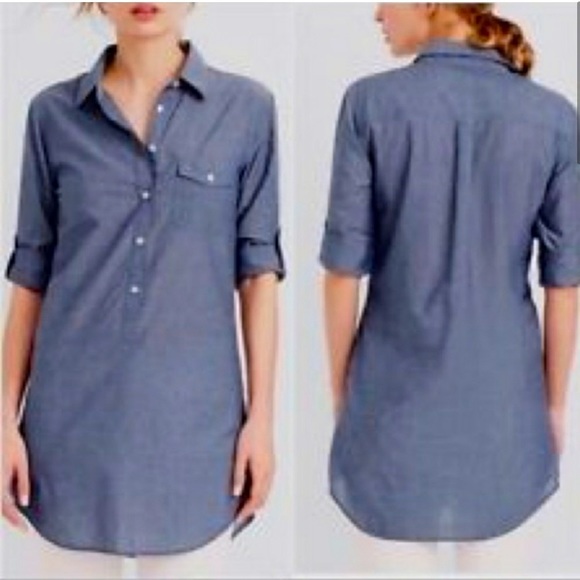 J. Crew Blue Popover with Long Sleeves with Folding Tabs. - Picture 2 of 9
